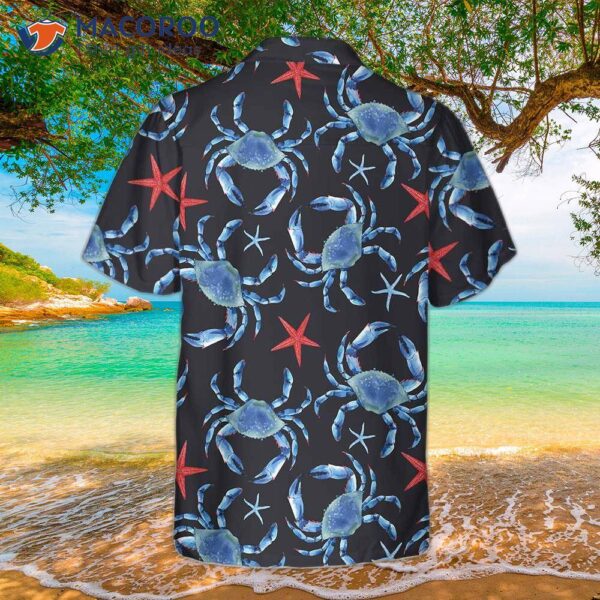 Blue Crab And Starfish Pattern Hawaiian Shirt, Shirt For , Best Gift