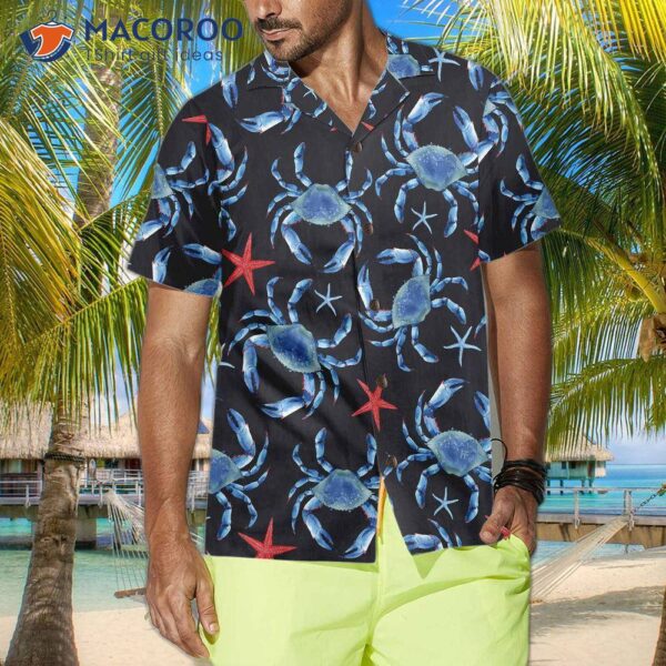 Blue Crab And Starfish Pattern Hawaiian Shirt, Shirt For , Best Gift