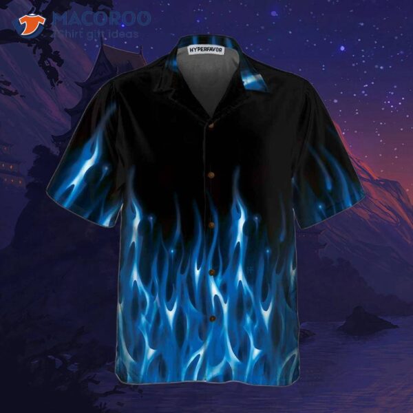 Blue Flame Hawaiian Shirt, Short-sleeved Shirt For , Print