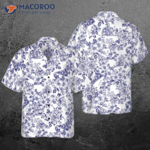 blue floral pizza pattern hawaiian shirt 0