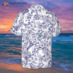 blue floral pizza pattern hawaiian shirt 1