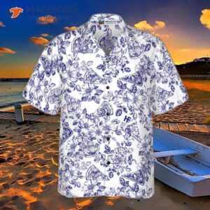 blue floral pizza pattern hawaiian shirt 2