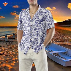 blue floral pizza pattern hawaiian shirt 3