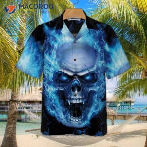 Blue Neon Skull Flame Hawaiian Shirt, 3d Fire Shirt