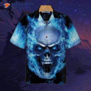 blue neon skull flame hawaiian shirt 3d fire shirt 1