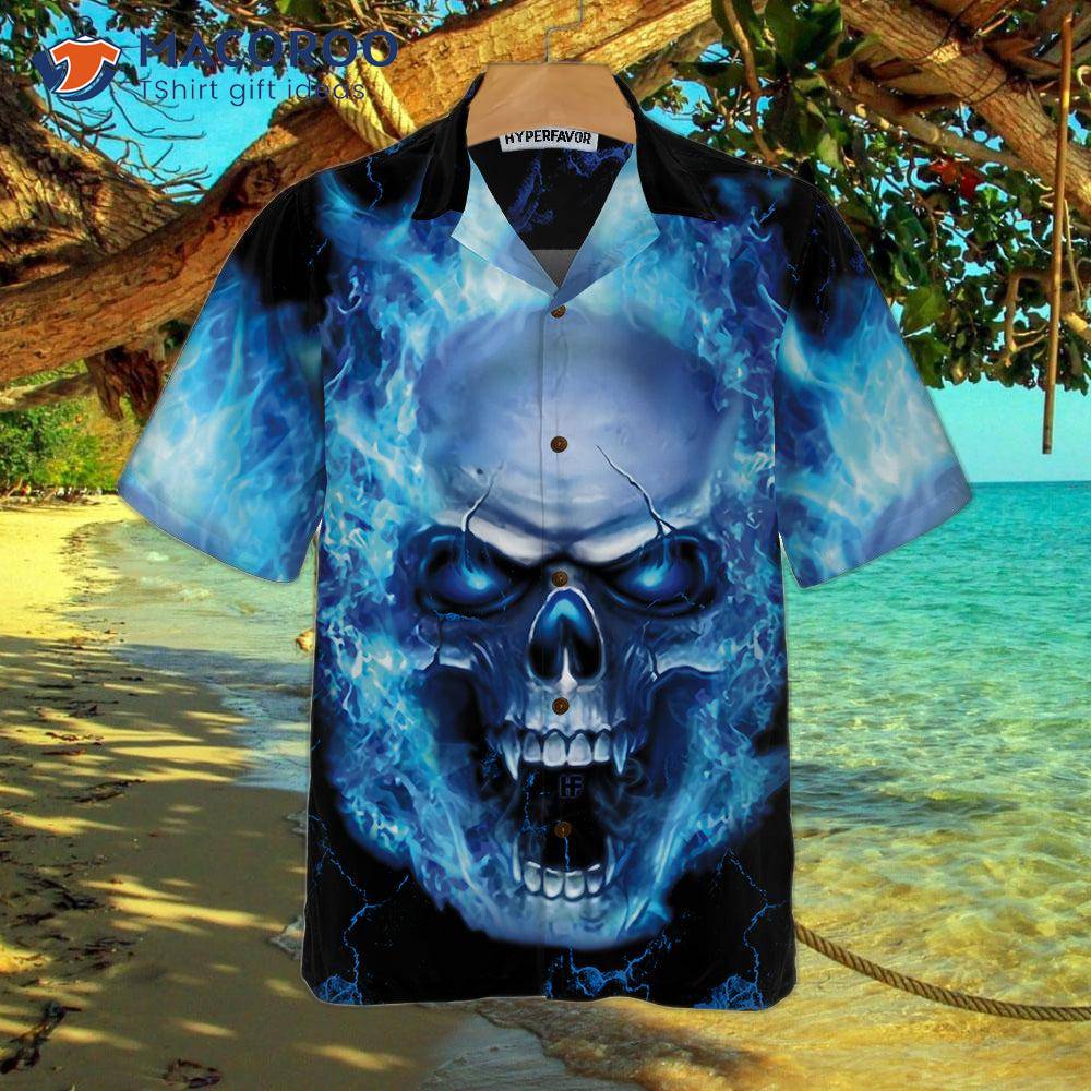 3D AOP Blue Hot Rod Blue Flame With Skull Custom Hawaiian Shirt