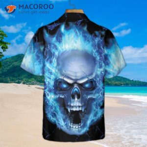 blue neon skull flame hawaiian shirt 3d fire shirt 3