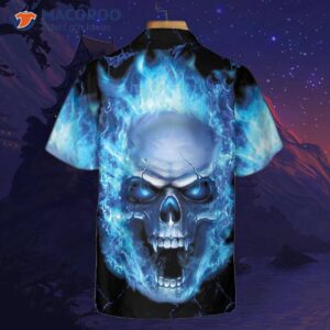 blue neon skull flame hawaiian shirt 3d fire shirt 4