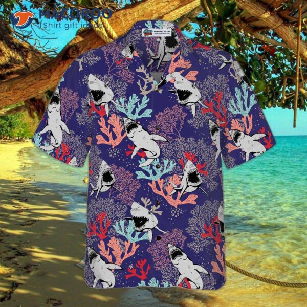Blue Ocean Coral Sharks Hawaiian Shirt