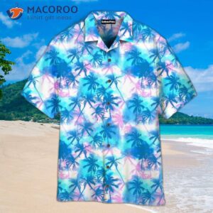 blue pink neon coconut palm tree tropical hawaiian shirt 1