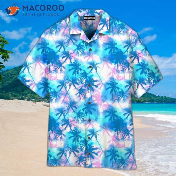 Blue, Pink, Neon, Coconut Palm Tree Tropical Hawaiian Shirt