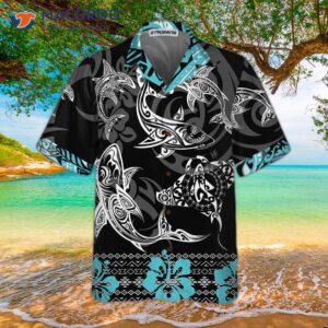 blue shark hawaiian shirt button up shirt for adults print 2