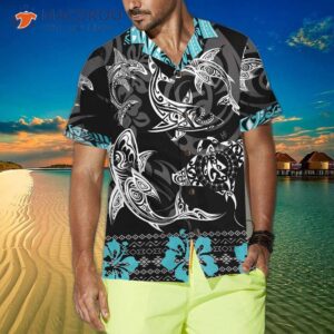 blue shark hawaiian shirt button up shirt for adults print 3