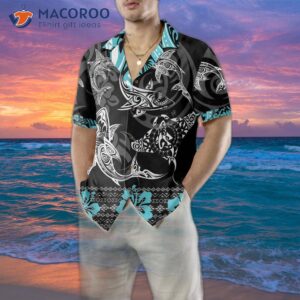 blue shark hawaiian shirt button up shirt for adults print 4