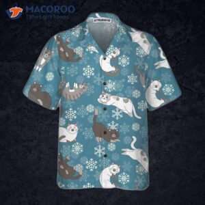 blue snowflakes adorable kittens hawaiian shirt funny christmas aloha shirt 2