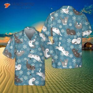 blue snowflakes adorable kittens hawaiian shirt funny christmas aloha shirt 4