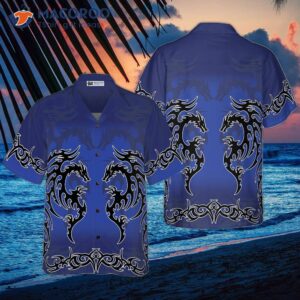 blue tribal dragon hawaiian shirt 0