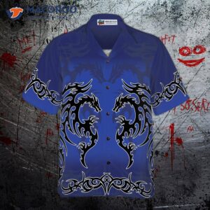 blue tribal dragon hawaiian shirt 1