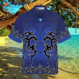 blue tribal dragon hawaiian shirt 2