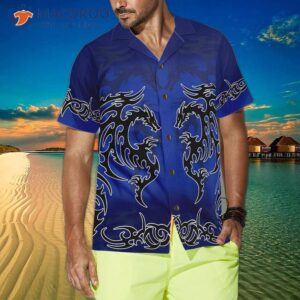 blue tribal dragon hawaiian shirt 4