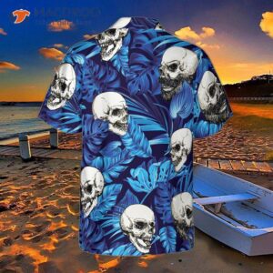 blue tropical floral and skull hawaiian summer shirt 1