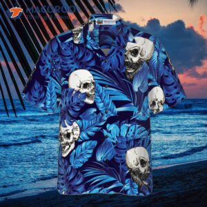 blue tropical floral and skull hawaiian summer shirt 2