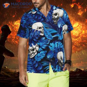 blue tropical floral and skull hawaiian summer shirt 3