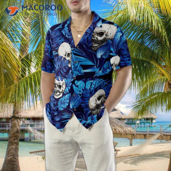 Blue Tropical Floral And Skull Hawaiian Summer Shirt