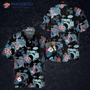 blue tropical flower drum hawaiian shirt shirt for gift drummers 0