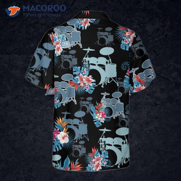 Blue Tropical Flower Drum Hawaiian Shirt, Shirt For , Gift Drummers