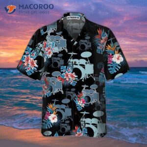 blue tropical flower drum hawaiian shirt shirt for gift drummers 2