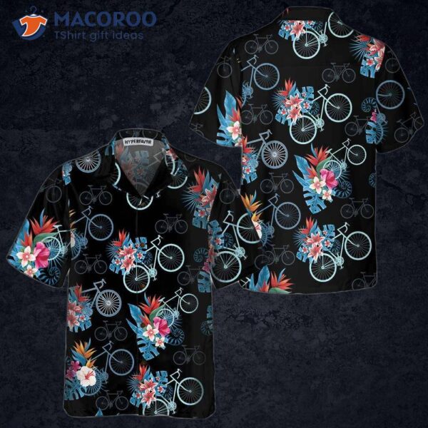 Blue Tropical Leaves Cycling Hawaiian Shirt, Mountain Bike Shirt For , Unique Gift Cyclists