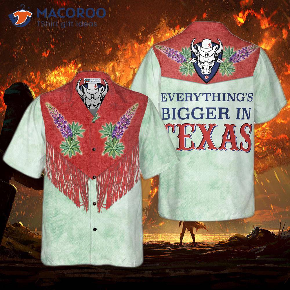 bluebonnet Cowboy Texas Vintage Western Hawaiian Shirt, Everything's Bigger  In And Home Shirt For 