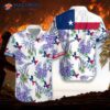 Bluebonnet Texas Hawaiian Shirt, Purple Version, Button-down Floral And Flag Shirt; Proud Shirt For