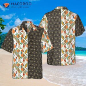 bold geometric parrot palm hawaiian shirt 0