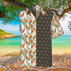 bold geometric parrot palm hawaiian shirt 2