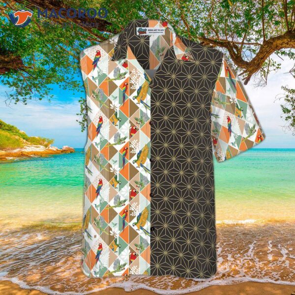Bold Geometric Parrot Palm Hawaiian Shirt