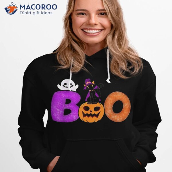 Boo Cat Pumpkin Halloween Ghost Costume Leopard Shirt