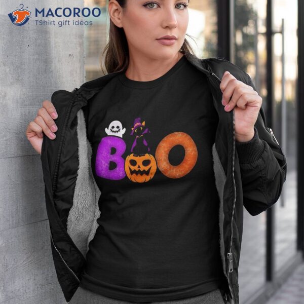 Boo Cat Pumpkin Halloween Ghost Costume Leopard Shirt