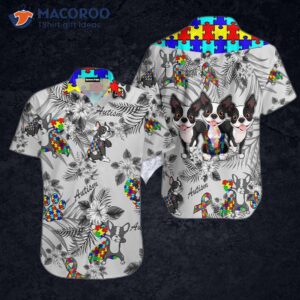 Boston Terrier Dog Autism Awareness Colorful Puzzle Gray Hawaiian Shirt