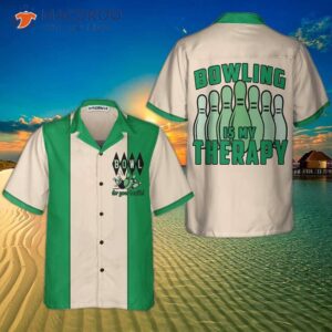 bowling is my therapy hawaiian shirt green and white bowling shirt best gift for players 2