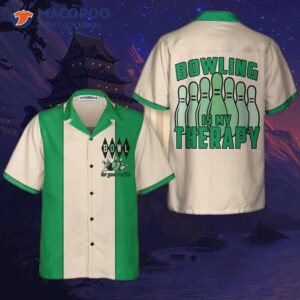 bowling is my therapy hawaiian shirt green and white bowling shirt best gift for players 4