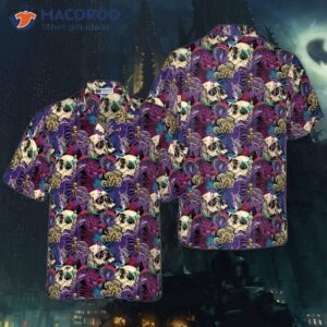 bright magic psychedelic mushroom and skull hawaiian shirt 0