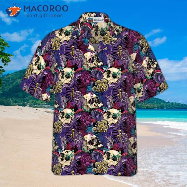 Bright Magic Psychedelic Mushroom And Skull Hawaiian Shirt