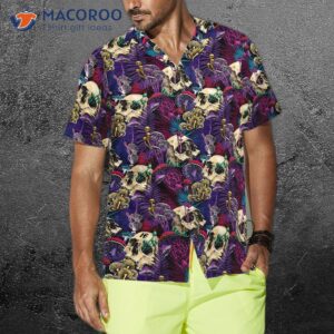 bright magic psychedelic mushroom and skull hawaiian shirt 3