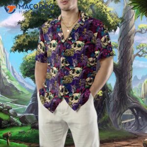 bright magic psychedelic mushroom and skull hawaiian shirt 4