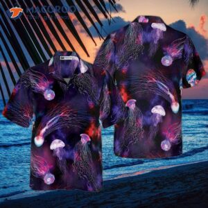 bright night galaxy with jellyfish hawaiian shirt 0