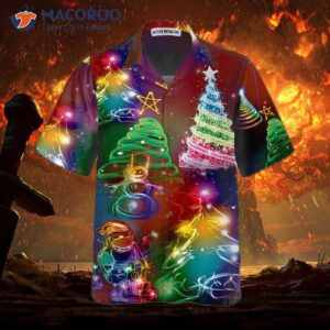 bright night merry christmas hawaiian shirt 3d colorful tree best gift for 2