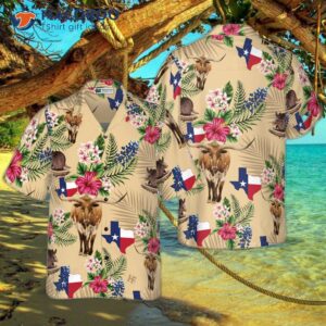 brown tribal pattern hawaiian shirt for with armadillo and longhorn texas state design proud flag 0