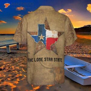 Brown Vintage Floral Damask Pattern Hawaiian Shirt With The Lone Star State Of Texas Home Design, Proud Flag For